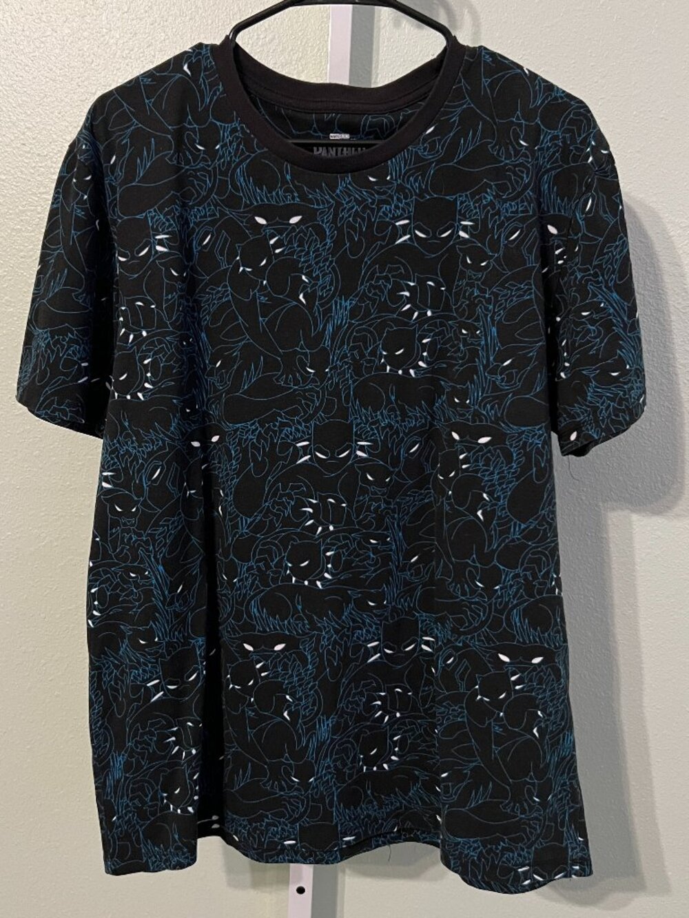 Marvel Black Panther Black & Blue All-Over Print Short-Sleeve Tee T-Shirt SZ XL